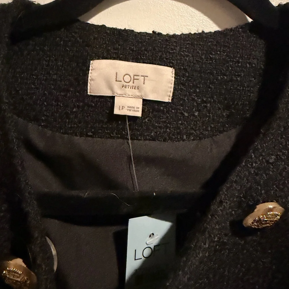 LOFT Black Tweed Blazer with Gold Buttons and matching skirt - Picture 3 of 4